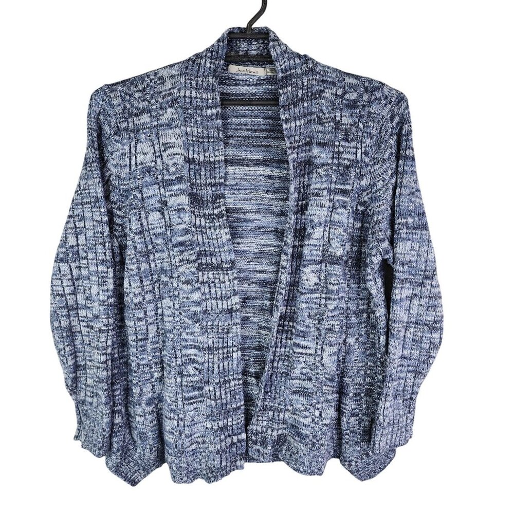 Womens Jason Maxwell Cardigan Knit Sweater Blue Marled Open Front Acrylic 3X